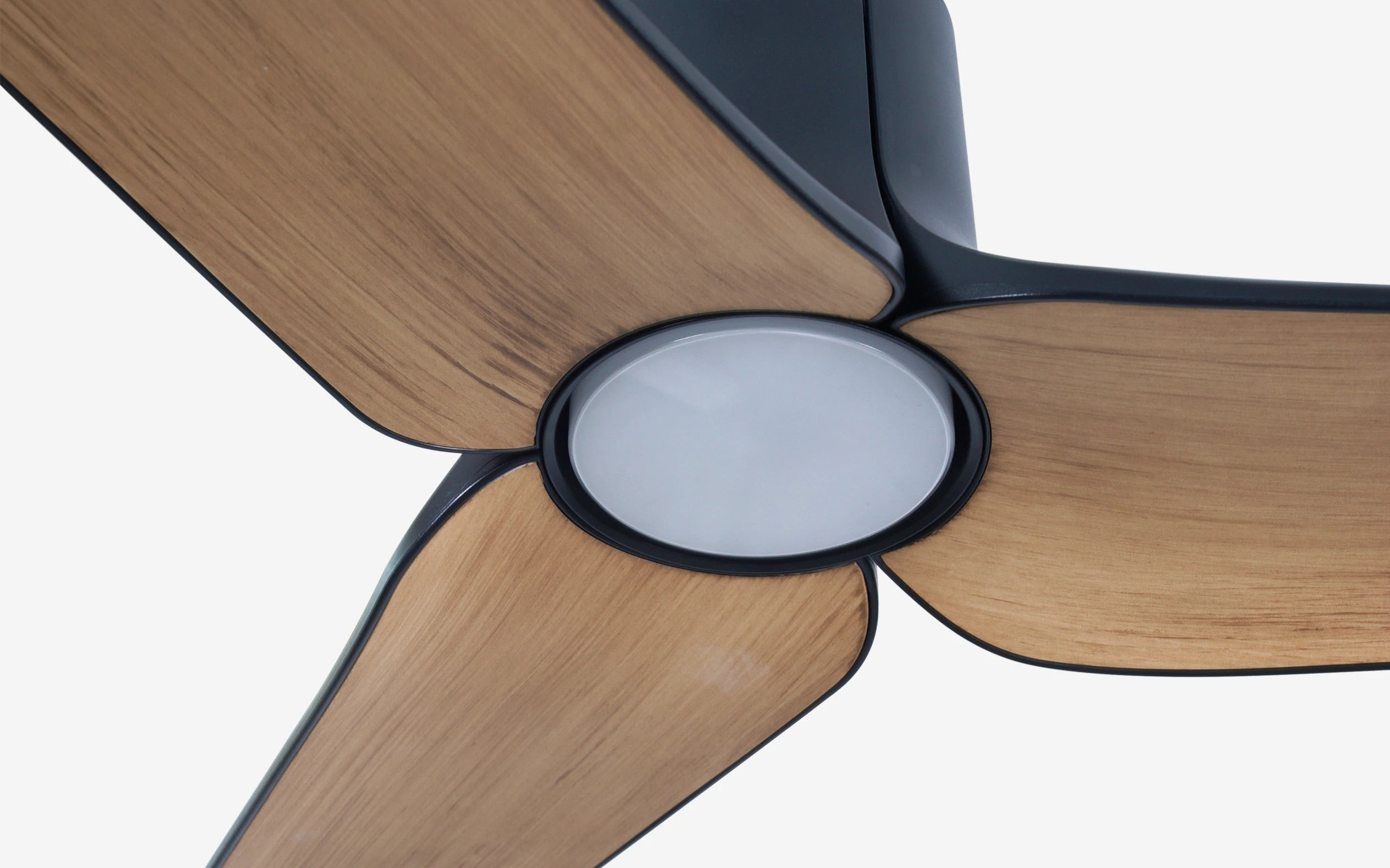 Lotus LED Ceiling Fan - #Body Color_Black|Blade Color_Teak|Blade Size_56"